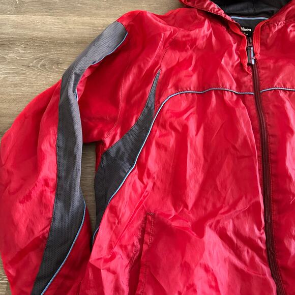 Wilson Windbreaker Jacket Rain Sport Athletic Red Gray Size Large (14/16) - Picture 4 of 5